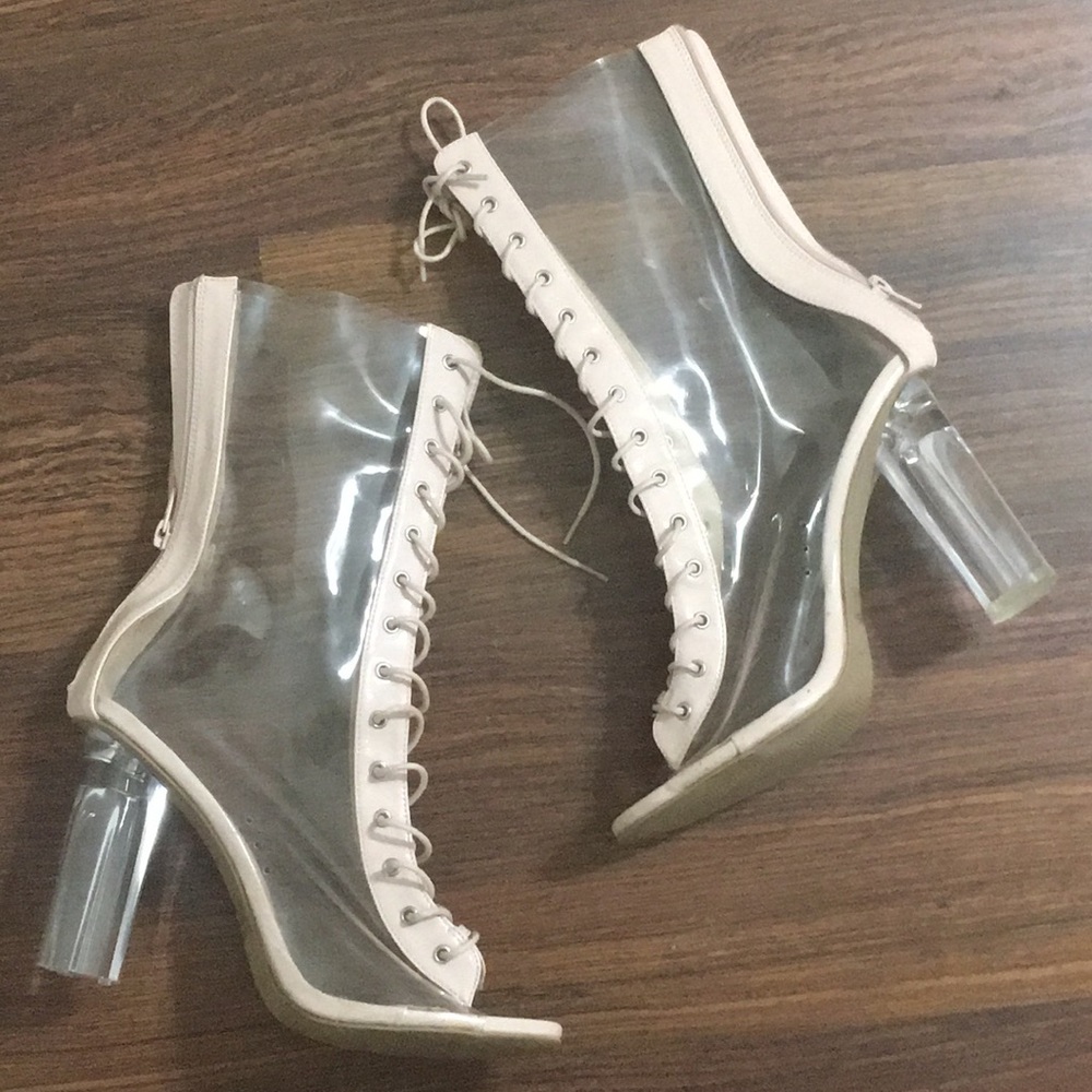 Fashion Nova Clear Lace Up Heeled Boot